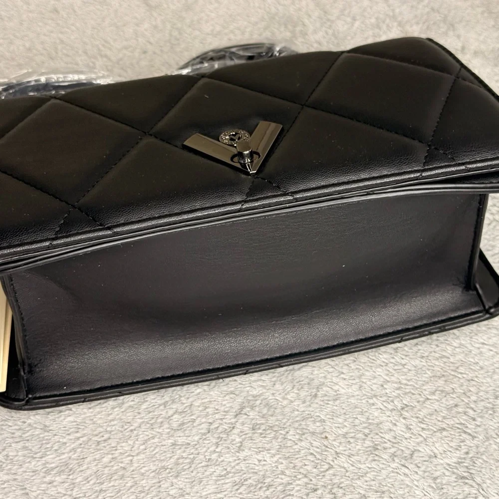 Valentino Orlandi Quilted Crossbody Bag Black Vegan Leather Gunmetal NWT